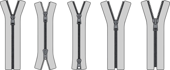 Zipper, fashion, vector, illustration, sketch, outline, closed-end, open-end, two-way, slider, garment, accessory, textile, design, apparel, technical, durable, functional, layout © Halal Artist