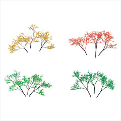 Stylized Trees in Various Colors on White Background Design Element