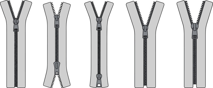 Zipper, fashion, vector, illustration, sketch, outline, closed-end, open-end, two-way, slider, garment, accessory, textile, design, apparel, technical, durable, functional, layout