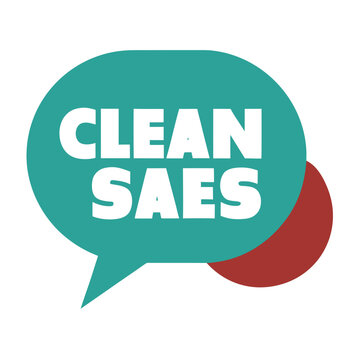 Clean saes text in speech bubble graphic