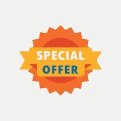 Bright orange special offer badge with yellow ribbon