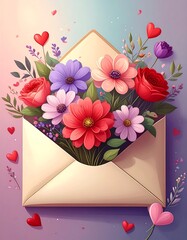 Romantic flowers in an envelope