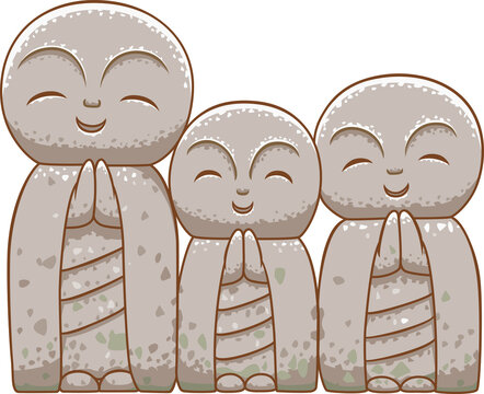 Illustration of three Jizo statues.