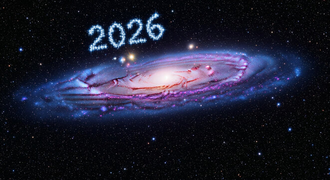 Celestial Glowing Galaxy New Year 2026 Star Formation Background with Cosmic Copy Space