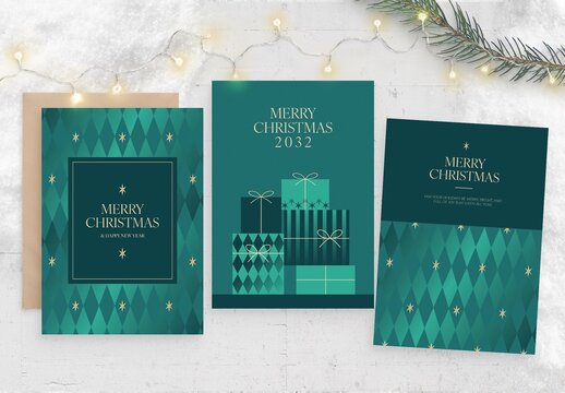 Elegant Christmas Card Template in Emerald Hues with Merry Christmas Text for Invitations & Posters