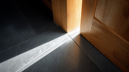 Light Streaming Through an Ajar Oak Door