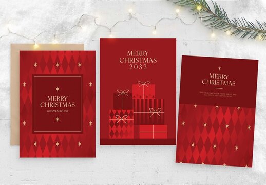 Elegant Christmas Card Template in Red & Gold Hues with Merry Christmas Text for Invitations & Posters