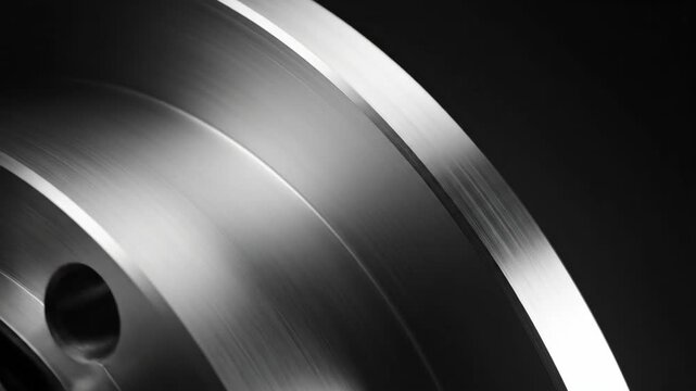 Silver metal surface with concentric curves and dark background