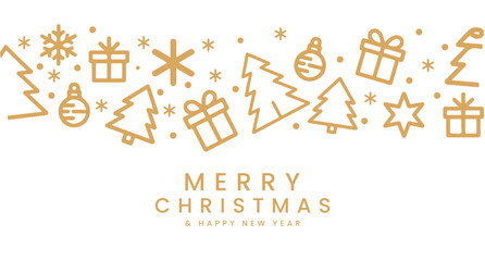 Merry christmas & happy new year holiday banner design with golden icons Vector