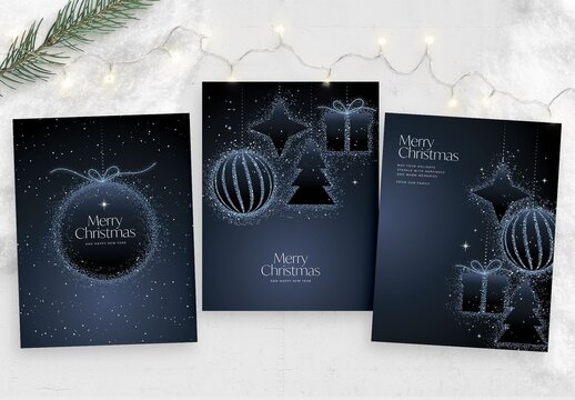 Christmas Flyer Template with Gift Tag Illustrations in Elegant Light Starry Sky Theme