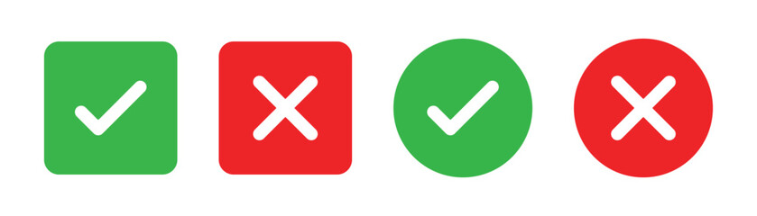 Fototapeta premium check mark icon button set. check box icon with right and wrong buttons and yes or no checkmark icons in green tick box and red cross