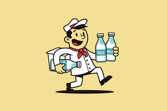 Happy Milkman Delivering Fresh Milk Bottles with a Smile.