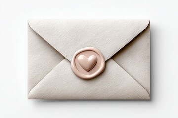 Romantic love letter with wax seal heart on white background for elegant invitations and announcements