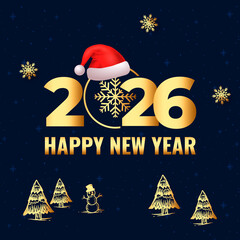 Happy new year 2026 text clipart design. Year of the horse new year greeting in gold text, calligraphy and typography clip art in green background vector illustration.  Gold Lettering Vector 