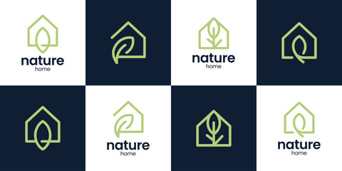 Set of a nature home logo design vector illustration. House design with leaf graphic Icon, symbols, creative