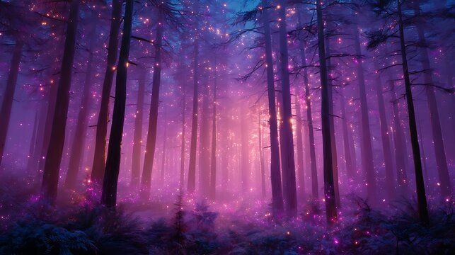 Enchanted forest purple aesthetic wallpaper background magical trees fantasy landscape nature scene
