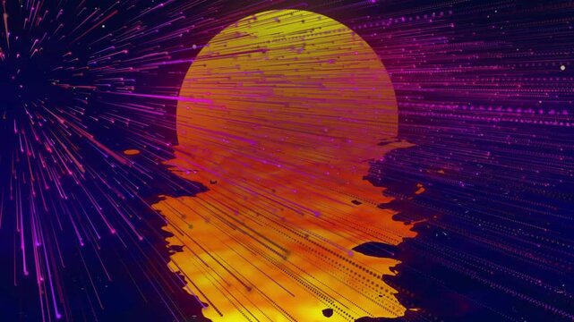 left burst sparking magenta streaks sweeping sun glowing reflection rippling suggesting neon sunset
