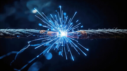 Sparks flying from a frayed wire create an electrifying display at night