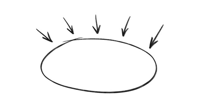 Hand-drawn oval frame with arrows pointing inward for focus emphasis on transparent background. For presentations, infographics, diagrams, or marketing materials. Copy space. PNG