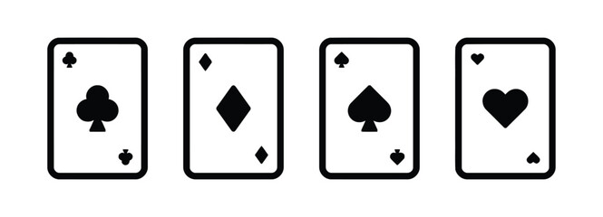 playing cards, card suits, hearts, diamonds, clubs, spades, icon, set, collection, gambling, game, casino, poker, bridge, entertainment, graphic, design element, silhouette, black and white, isolated,