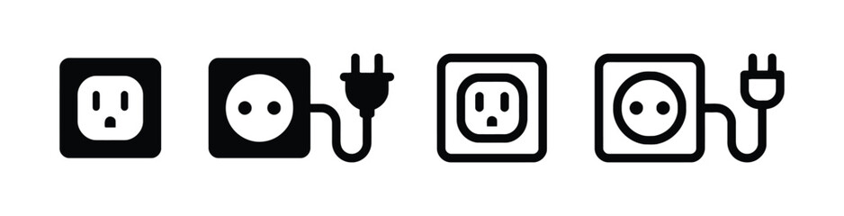 electrical outlet, power socket, plug, electrical plug, electricity, power, connection, energy, icon, set, collection, technology, appliance, wiring, domestic, graphic, design element, silhouette, bla