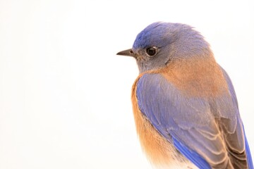 Obraz premium Western Bluebird resting on a bright white background in natural light