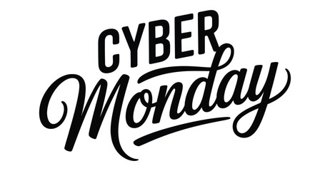 Cyber Monday stylized text with bold uppercase “CYBER” and cursive “Monday” on light background, elegant ecommerce design for online sales 