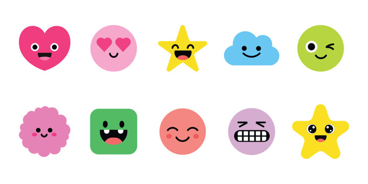 cute kawaii emoji faces icon set vector