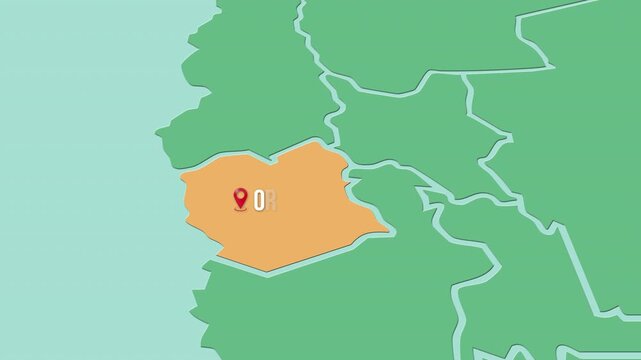 Mapa de Bolivia con divisi&oacute;n pol&iacute;tica resaltando el Departamento  Oruro