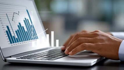 Charts on a laptop show growth trends during a business meeting, highlighting data analysis and performance improvements in a professional setting - Powered by Adobe