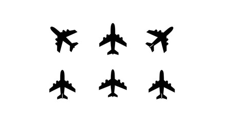 Six silhouetted airplanes flying in formation against a white background.