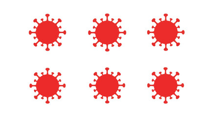 Six red cartoon virus illustrations on a white background, symbolizing global health concerns.