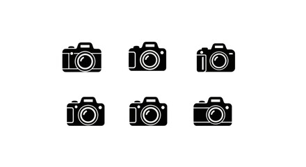 Collection of six stylized digital camera icons on a white background