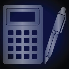 Calculator and Pen Icon on Dark Blue Background writing