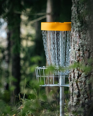 disc golf basket in the park