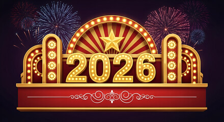 Bright 2026 marquee celebrates new year with fireworks