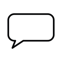 Black outline of a speech bubble or chat icon, representing communication and dialogue