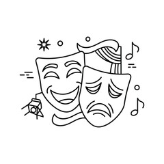 Comedy and tragedy masks with theatrical elements