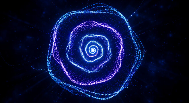 Abstract futuristic swirling vortex of blue and purple glowing data  particles - Powered by Adobe