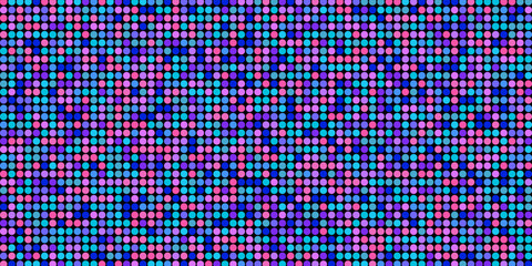 Purple disco party seamless pattern. Circle sequin mosaic texture background. Abstract shining colorful halftone wallpaper. Pop up comic glitter sparkles backdrop. Retro vector design template