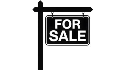 A dark image showing a for sale sign with a black background and a wooden post holding the sign up