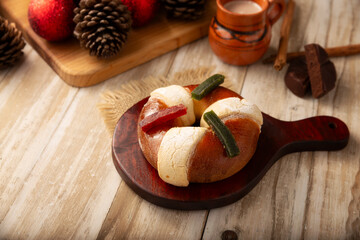 Three Kings Bread also called Rosca de Reyes, Roscon, Epiphany Cake, traditionally served with hot...