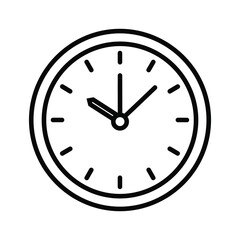 Simple black line drawing of a clock face with hands showing approximately ten oclock