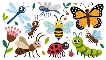 Fototapeta premium Whimsical cartoon insects and creatures collection for kids and nature lovers