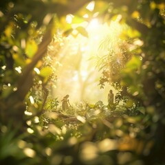 realistic symbolic scene of the creation of man and woman in the Garden of Eden