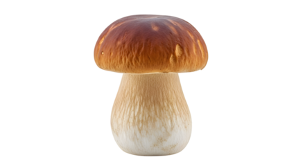 Edible porcini mushroom with brown cap and white stem isolated on transparent background