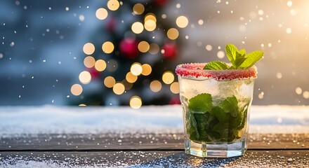 Refreshing cocktail with mint served during winter holiday season  