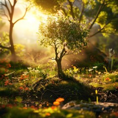 realistic landscape showing the creation of plants and trees