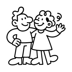 Fototapeta premium PNG Friendly cartoon characters waving happily.