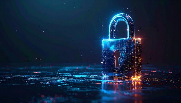 Digital padlock illustration, representing data protection, cybersecurity and network security